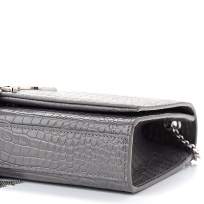 Saint Laurent Calfskin Crocodile Embossed Medium Classic Monogram Kate Tassel Satchel Fog 5 of 7
