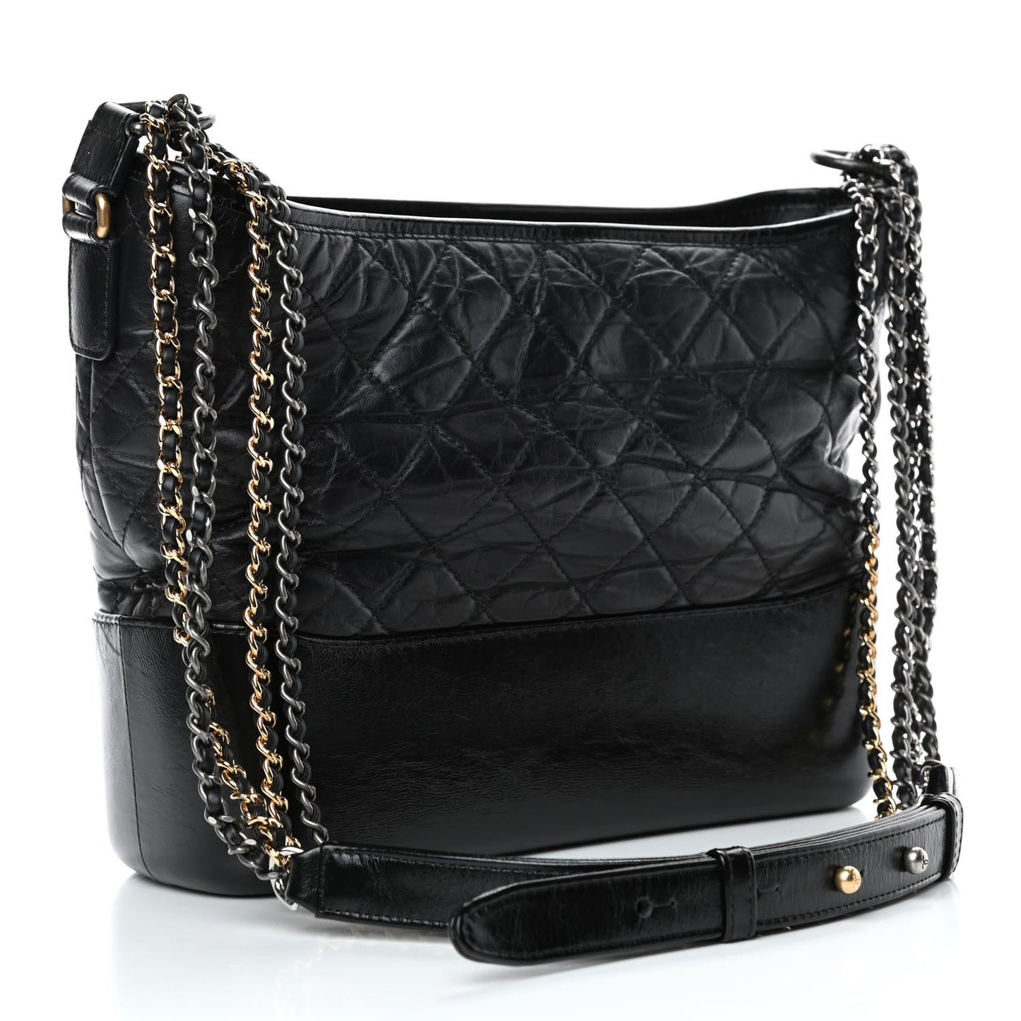 Aged Calfskin Quilted Medium Gabrielle Hobo Black