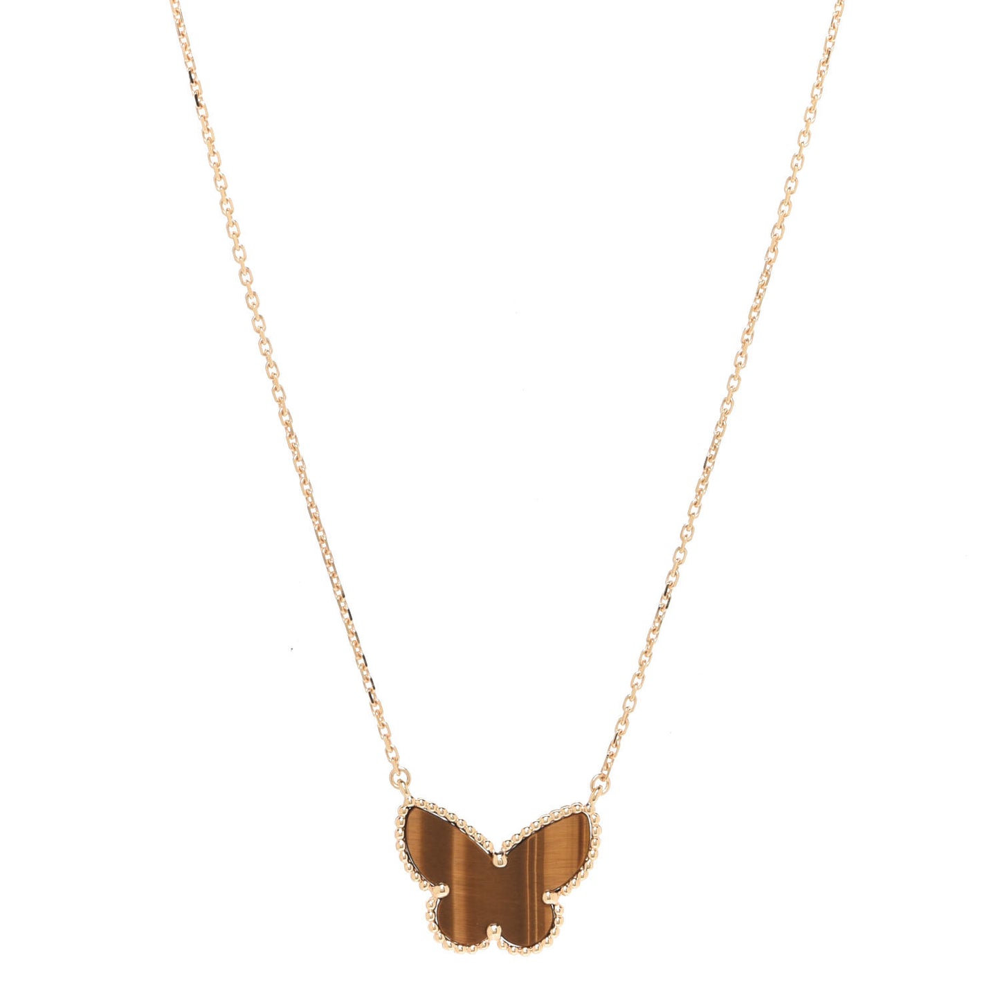 18K Yellow Gold Tiger Eye Lucky Alhambra Butterfly Pendant Necklace