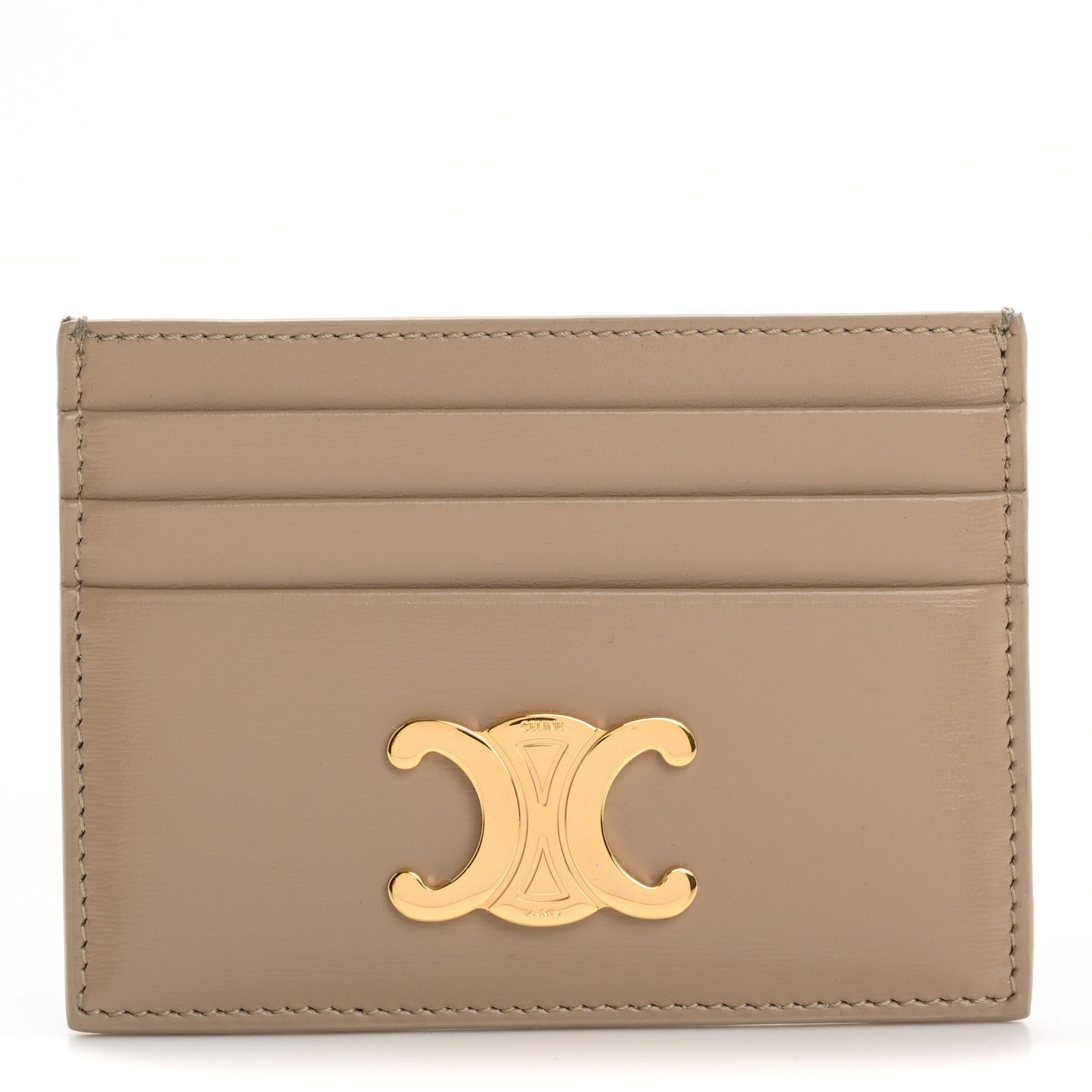 Shiny Calfskin Triomphe Card Holder Taupe