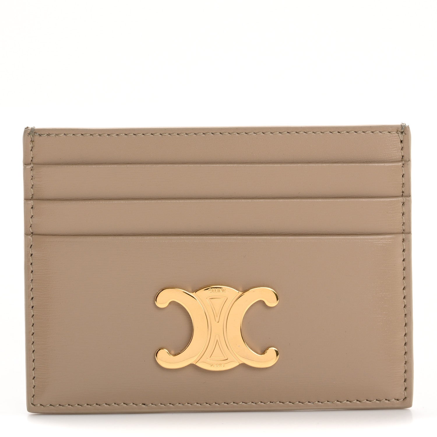 Celine Shiny Calfskin Triomphe Card Holder Taupe 1 of 10