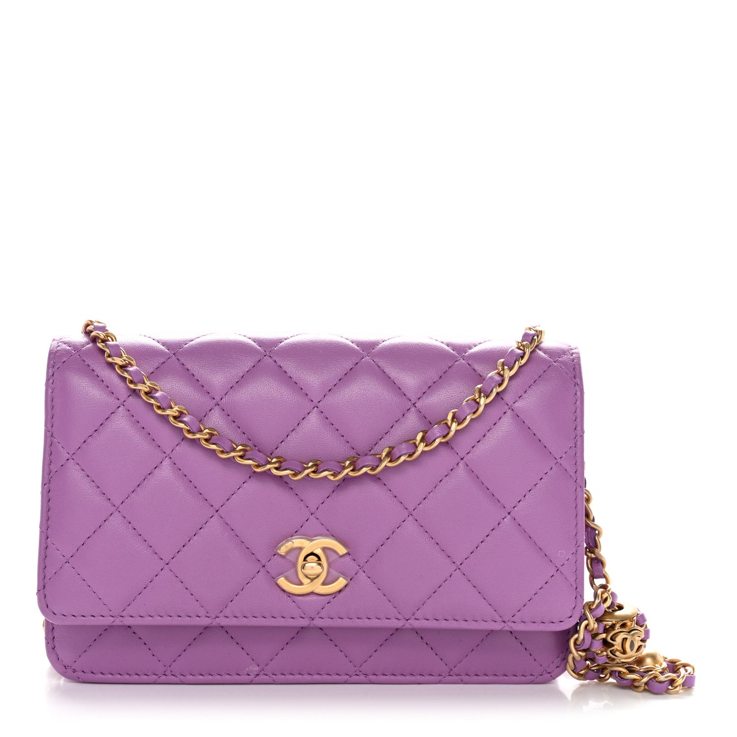 Chanel Lambskin Quilted CC Pearl Crush Wallet on Chain WOC Purple 1 of 12