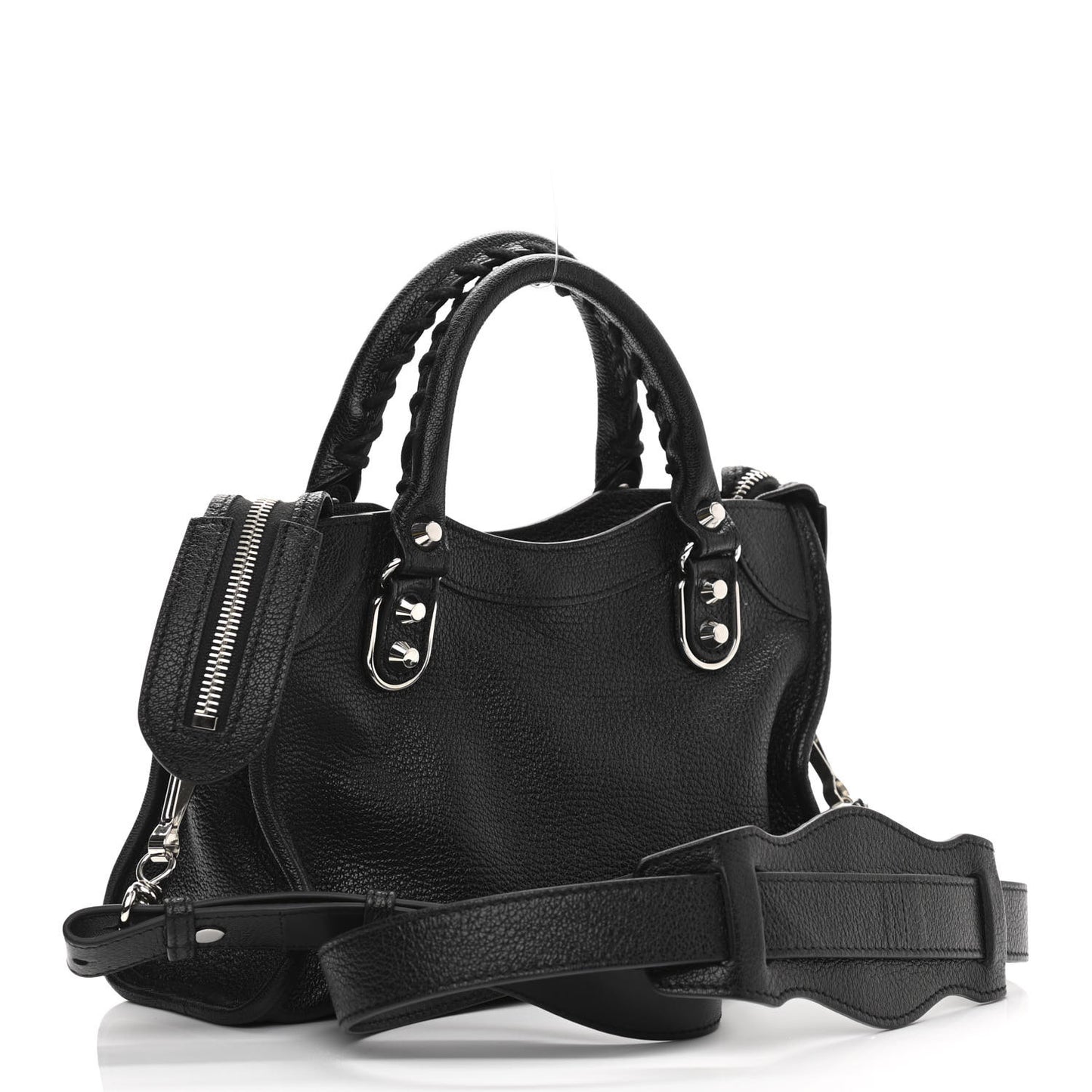 Chevre Silver Metallic Edge Hardware Mini City Black