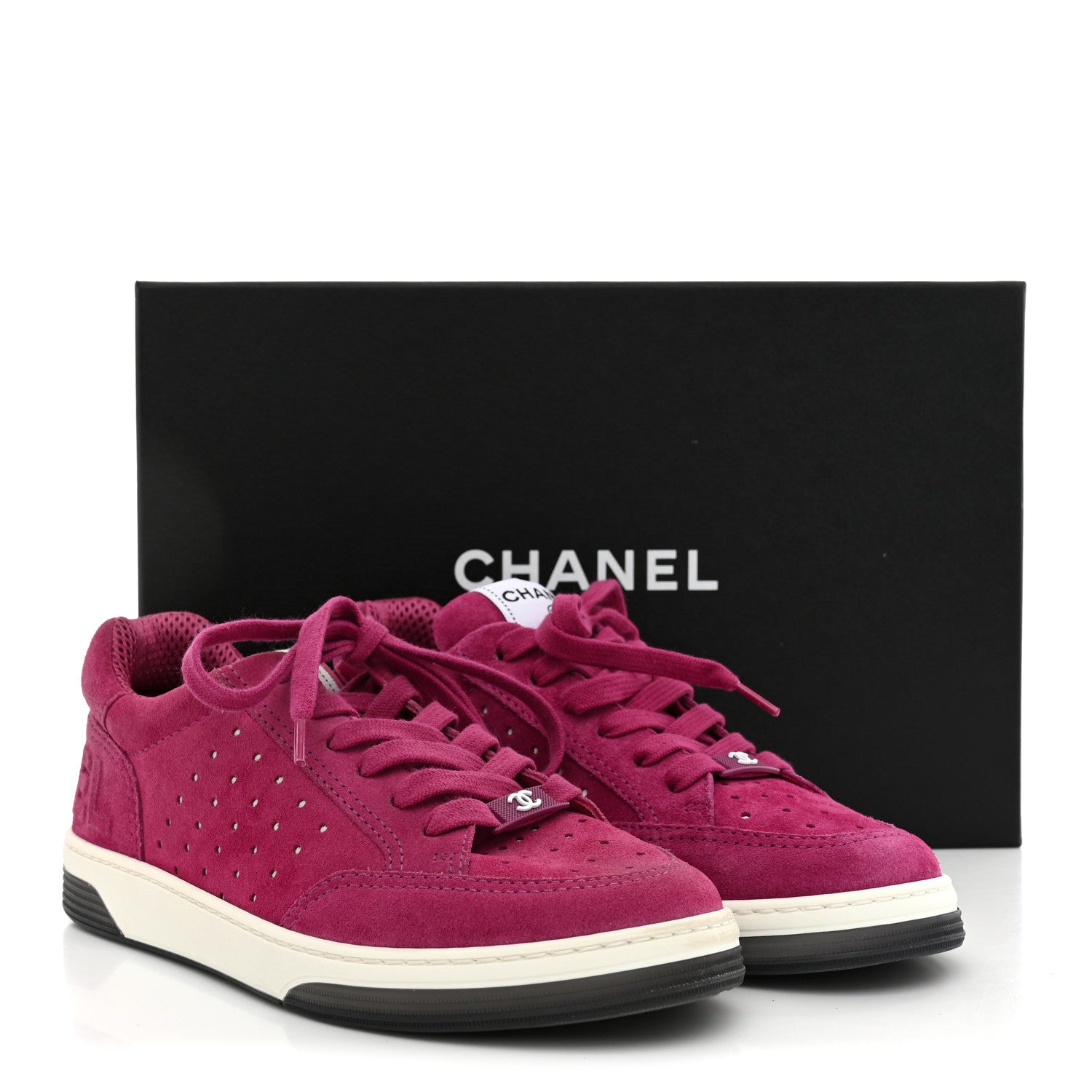 Chanel Suede Calfskin Logo Sneakers 37 Dark Pink 10 of 10
