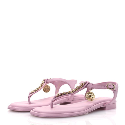 Chanel Lambskin Chain CC Logo Thong Sandals 37.5 Pink 4 of 12