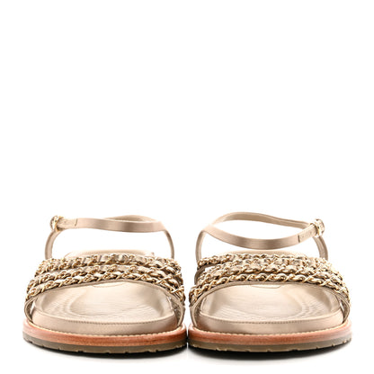 Chanel Satin Lambskin Chain Flat Sandals 41 Light Gold 2 of 13