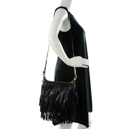 Saint Laurent Calfskin Small Emmanuelle Fringed Hobo Black 2 of 7