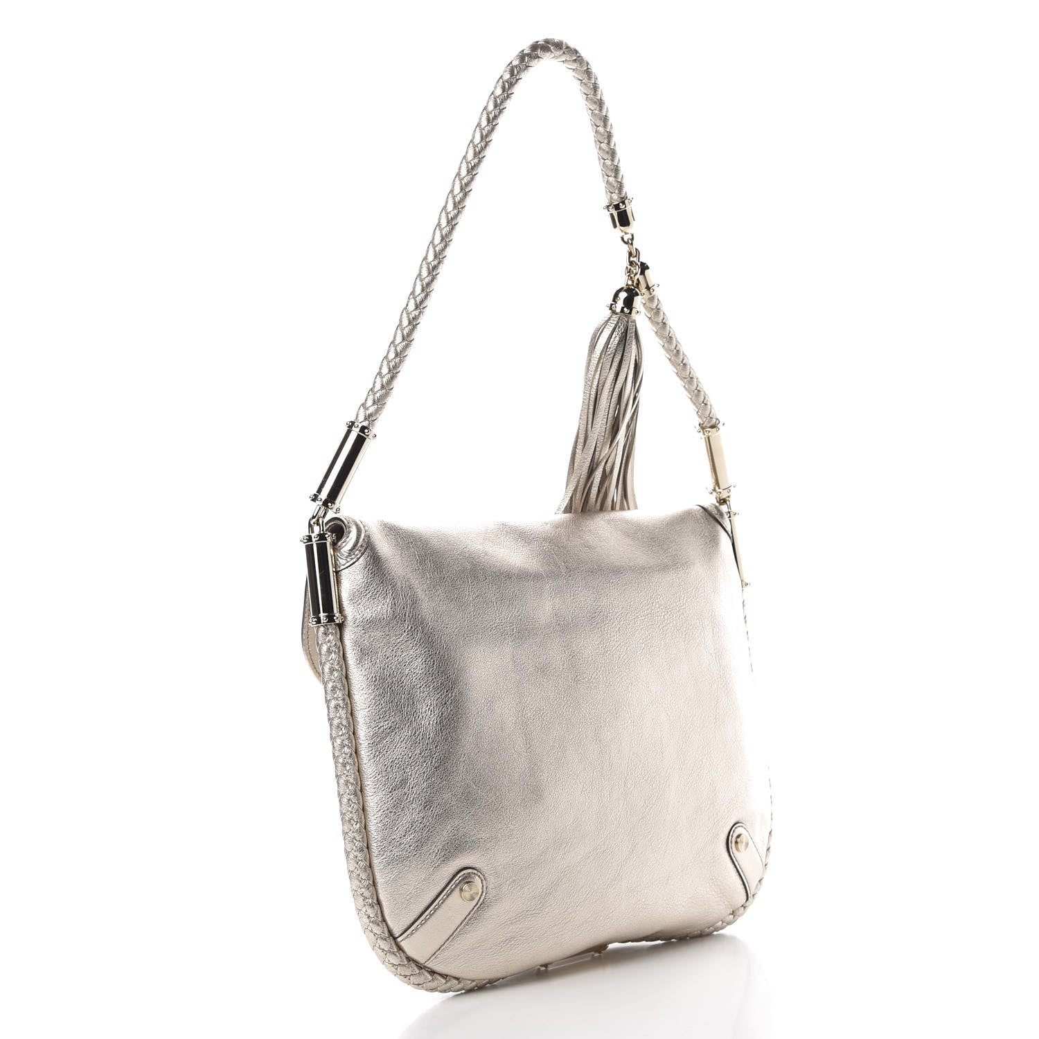 Gucci Metallic Calfskin Medium Britt Tassel Shoulder Bag Platinum 3 of 10