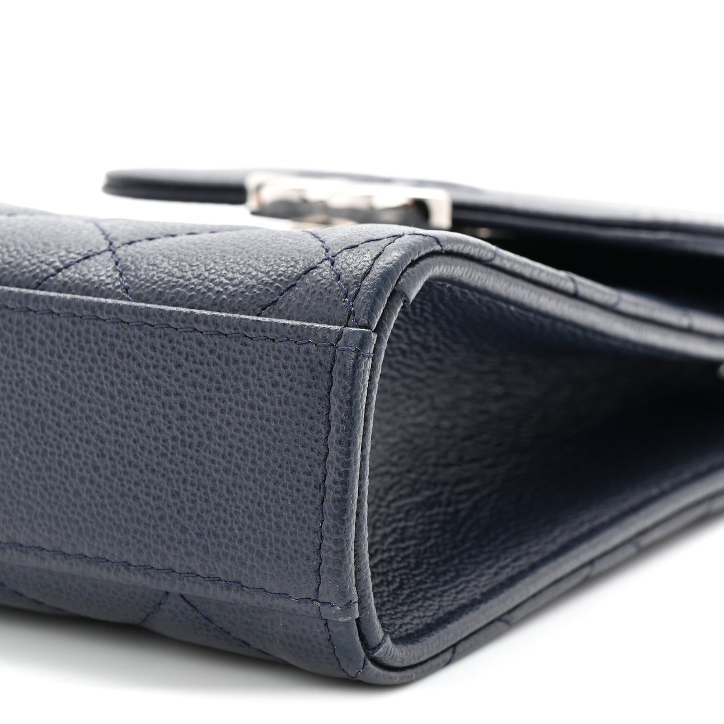 Grained Calfskin Quilted CC Box Clutch With Chain Navy
