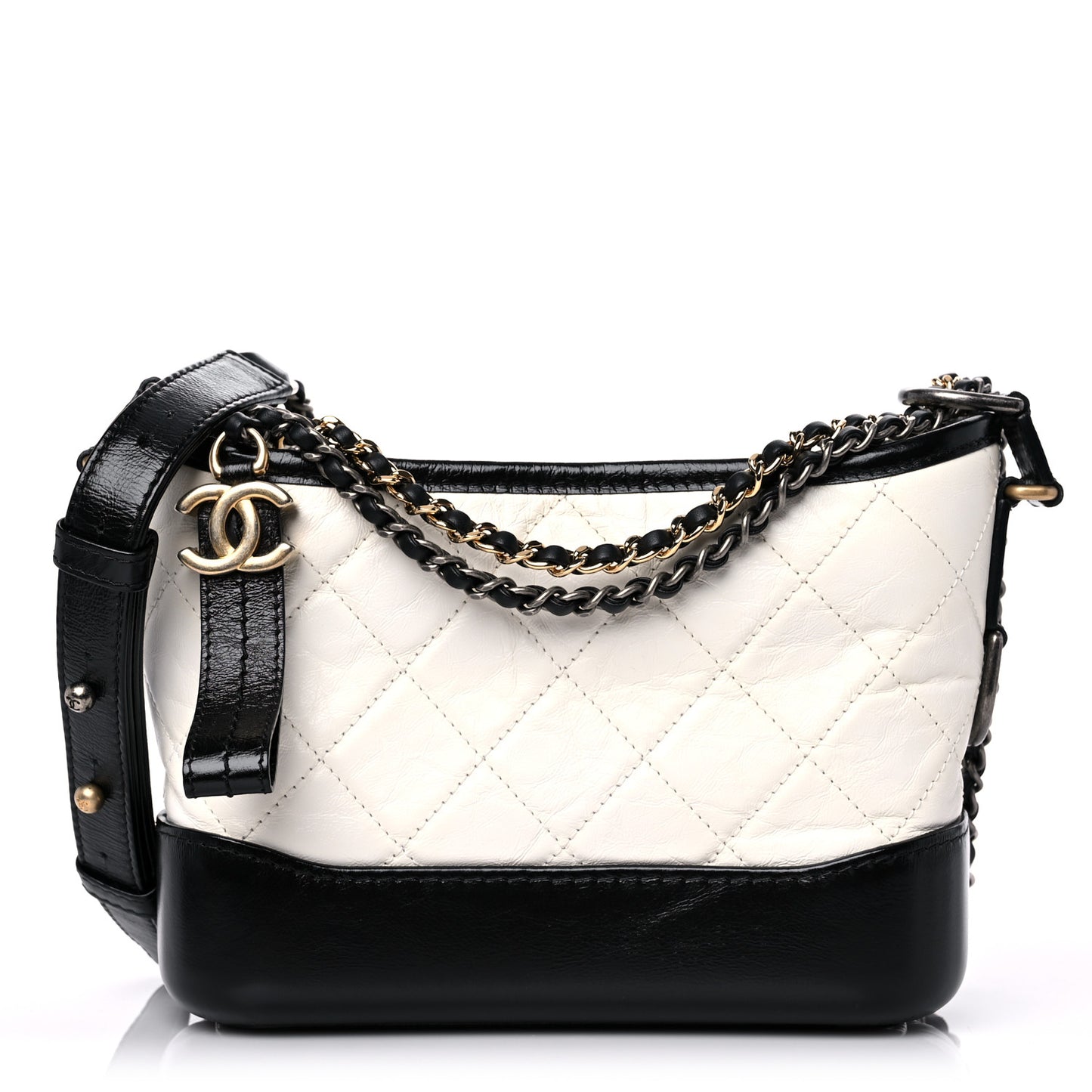 Aged Calfskin Quilted Small Gabrielle Hobo Black White