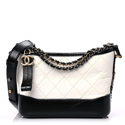 Chanel Aged Calfskin Quilted Small Gabrielle Hobo Black White 1 of 10