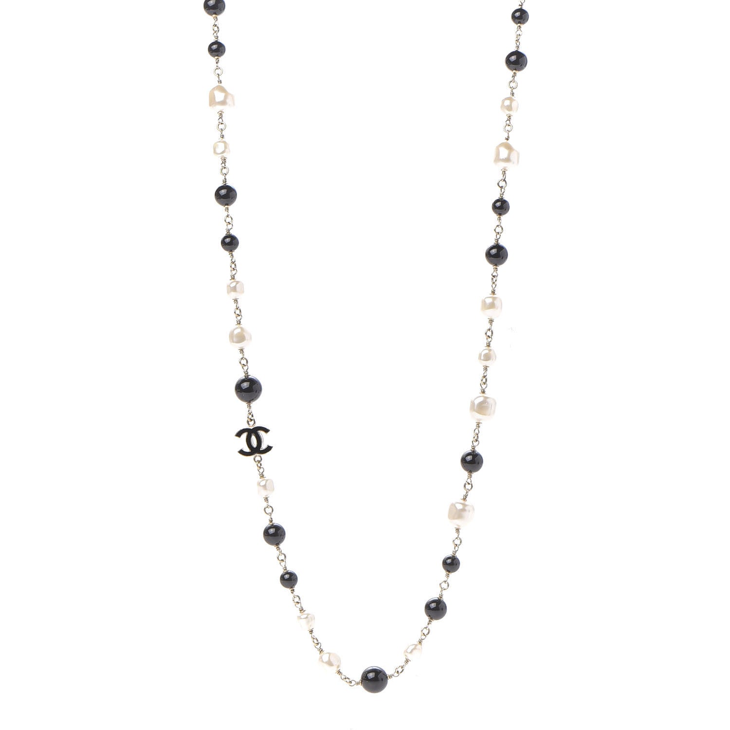 Chanel Pearl Beaded Crystal CC Long Necklace Gold Black White 1 of 4
