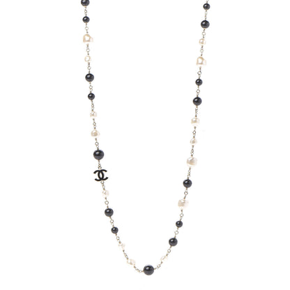 Chanel Pearl Beaded Crystal CC Long Necklace Gold Black White 1 of 4