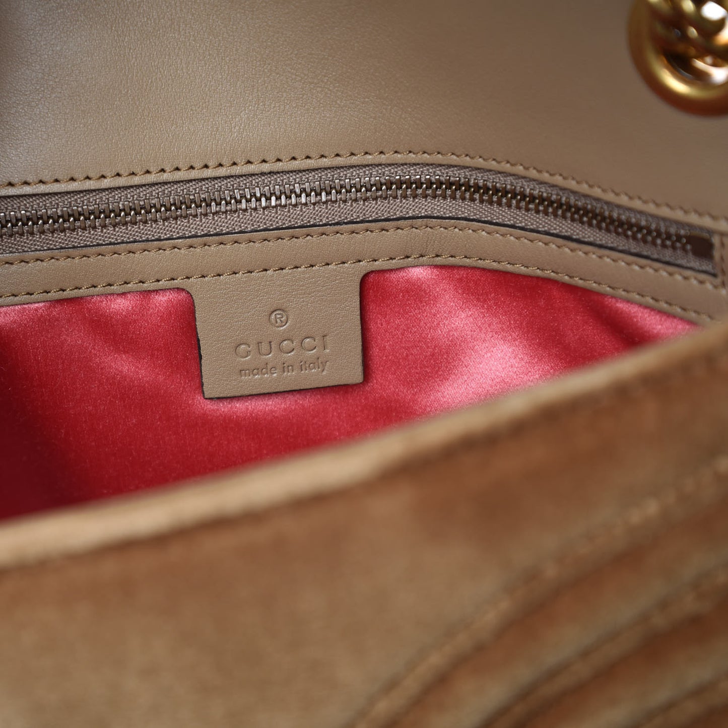 Velvet Matelasse Small GG Marmont Shoulder Bag Taupe