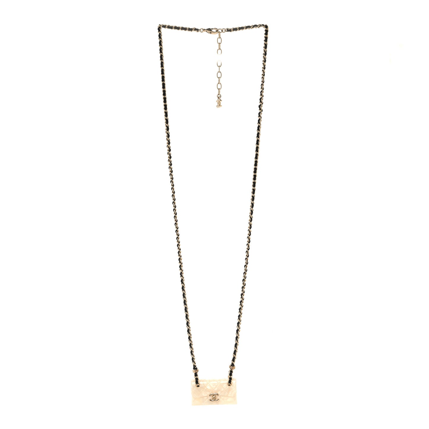 Metal Resin Calfskin Quilted CC Turnlock Chain Bag Necklace Gold White