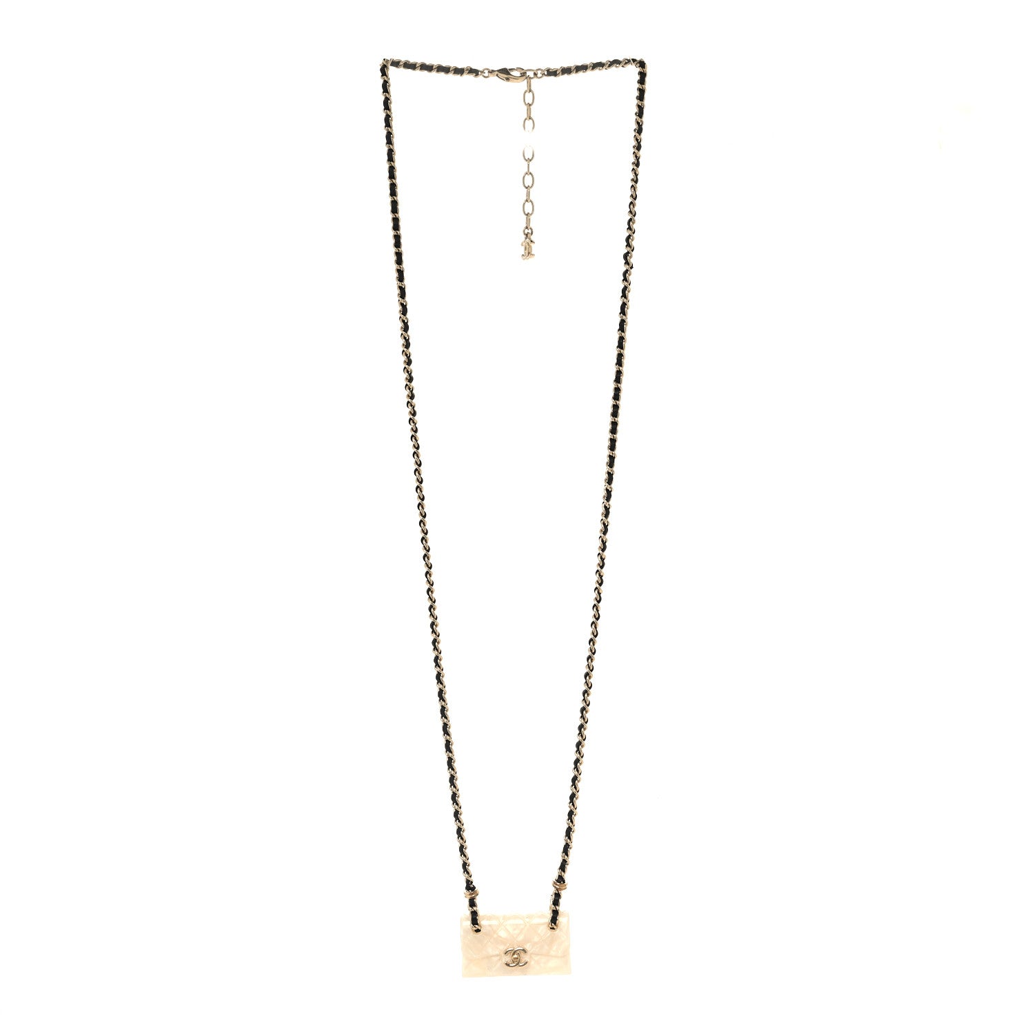 Chanel Metal Resin Calfskin Quilted CC Turnlock Chain Bag Necklace Gold White 3 of 5