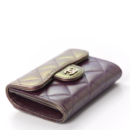 Chanel Iridescent Lambskin Quilted Flap Card Holder Purple 4 of 9