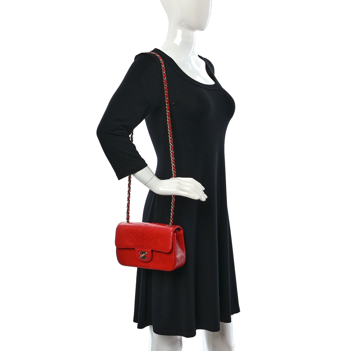 Snakeskin Mini Rectangular Flap Red