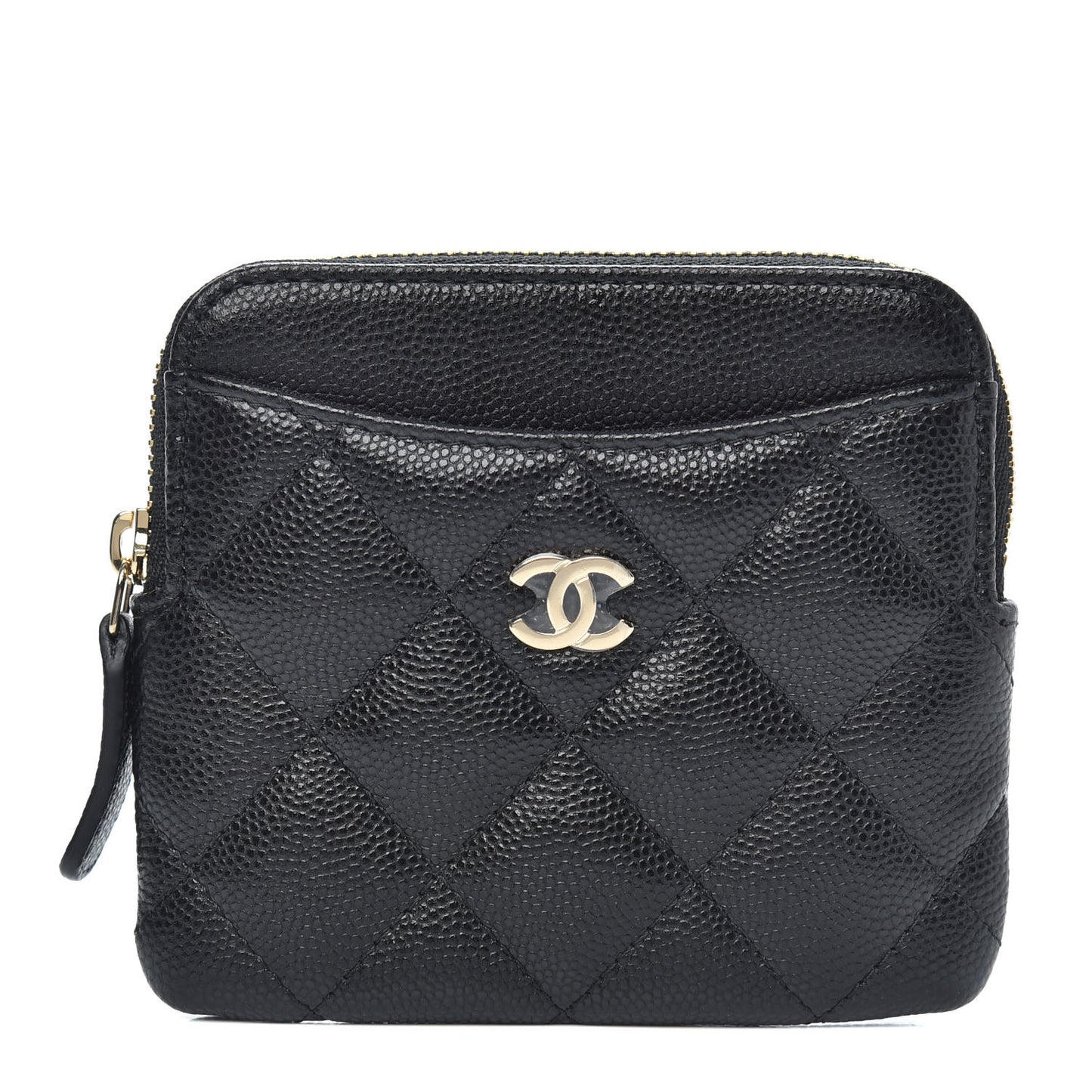 Caviar Quilted Zip Card Holder Wallet Black