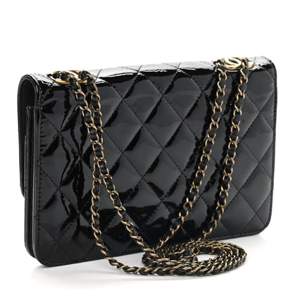 Chanel Patent Quilted Wallet On Chain WOC Black 3 of 10
