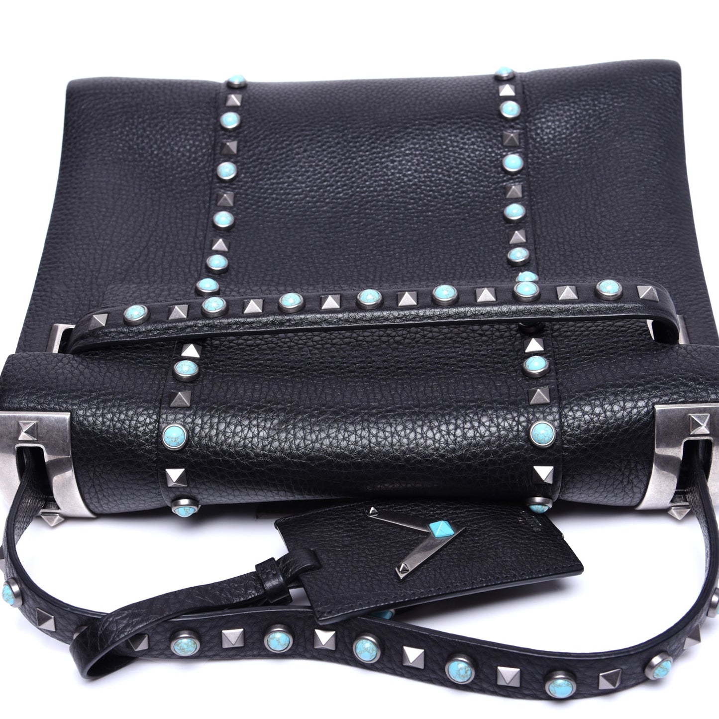 Alce Calfskin My Rockstud Rolling Frame Bag Black