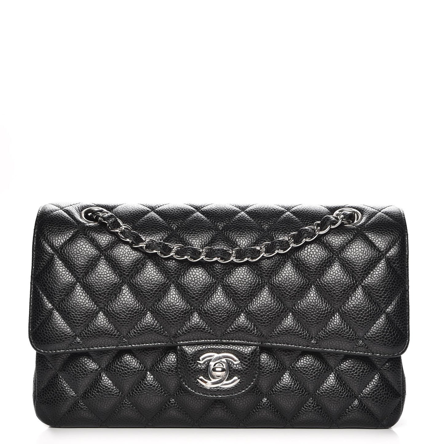 Caviar Quilted Medium Double Flap Black