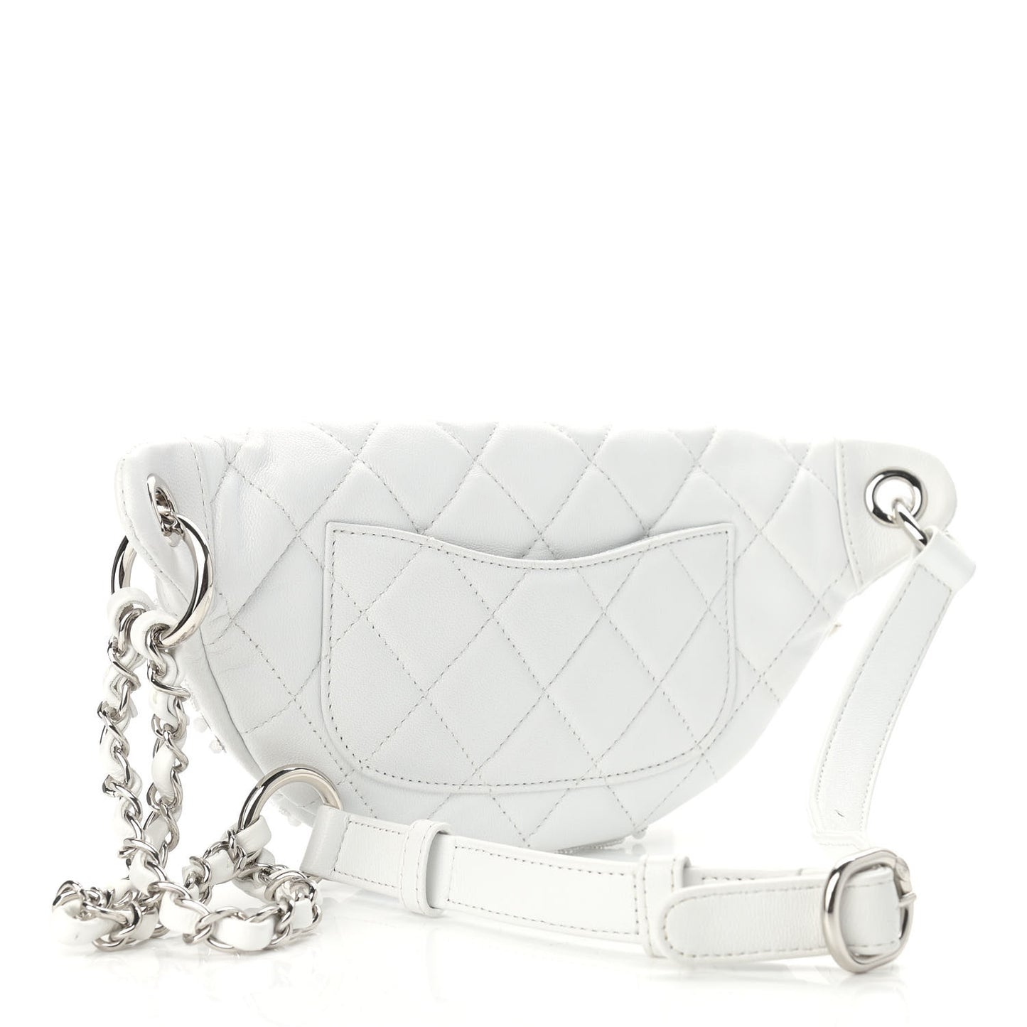 Calfskin Crystal Beads Embellished Belt Bag White