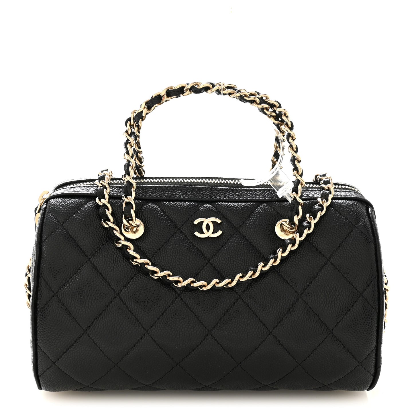 Caviar Quilted Barrel Clutch With Chain Black
