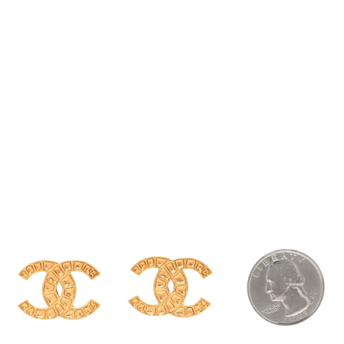 Metal Textured CC Earrings Gold