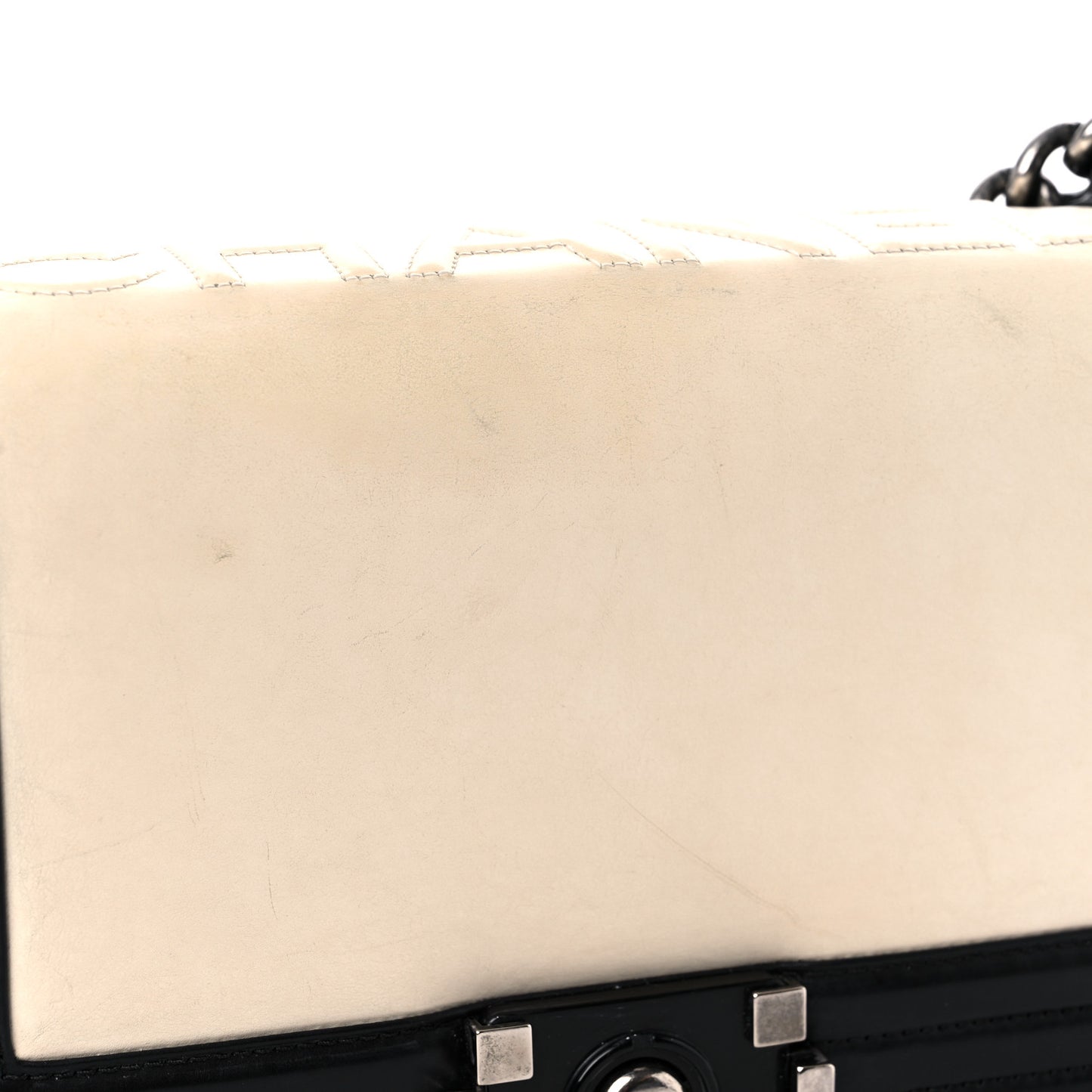 Glazed Calfskin Medium Boy Flap White Black