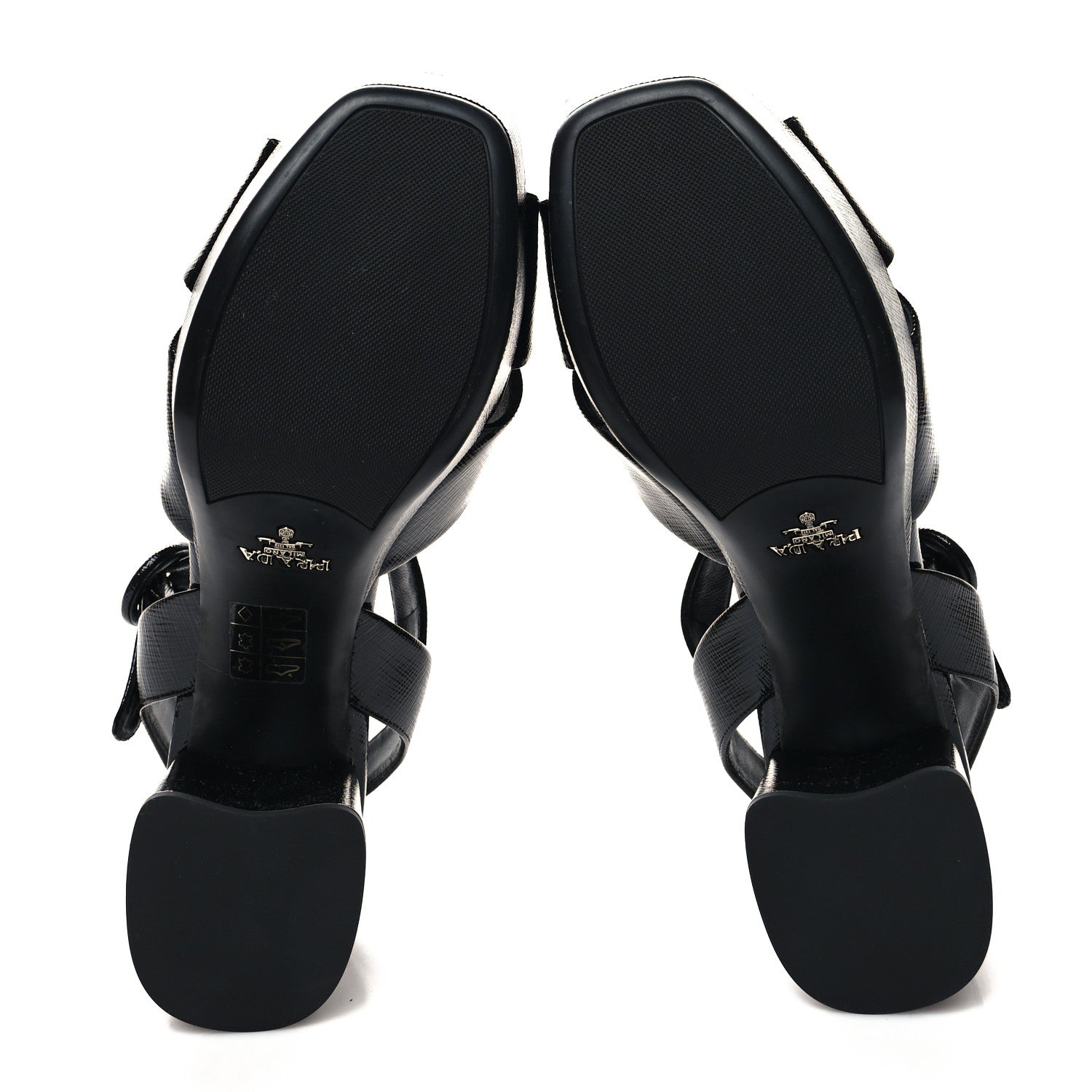 Prada Vernice Saffiano Embossed Crisscross Platform 20/65mm Sandals 37 Black 5 of 8