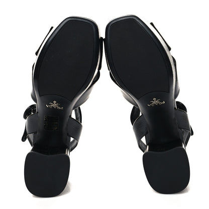 Prada Vernice Saffiano Embossed Crisscross Platform 20/65mm Sandals 37 Black 5 of 8