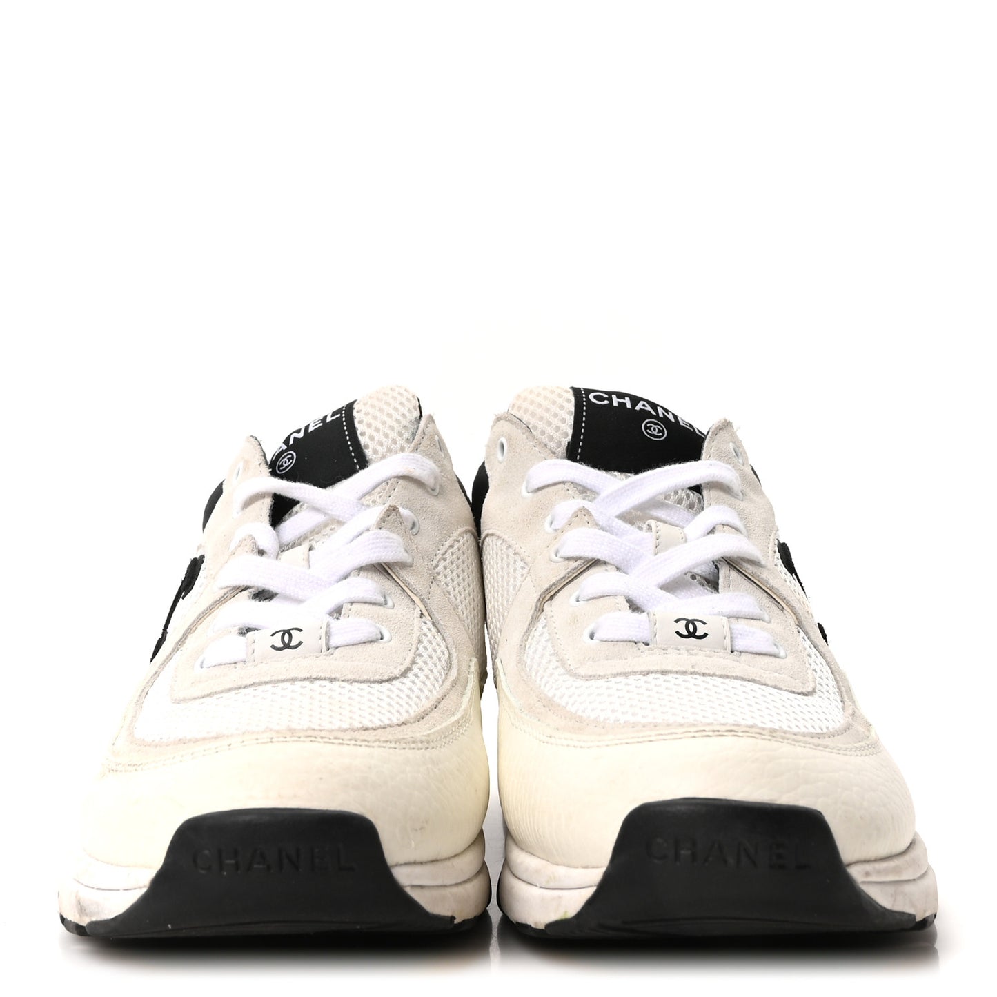 Mesh Suede Grained Calfskin Womens CC Sneakers 39 White Black