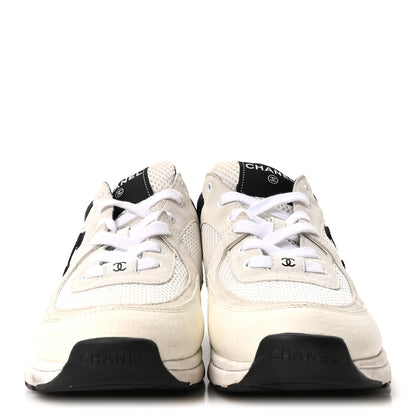 Chanel Mesh Suede Grained Calfskin Womens CC Sneakers 39 White Black 3 of 10