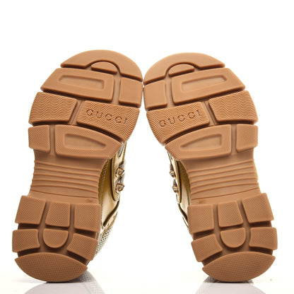 Gucci X SEGA Metallic Calfskin Mesh Womens Flashtrek Sneakers 36 Oro Vecchio Mystic White Silver 6 of 9