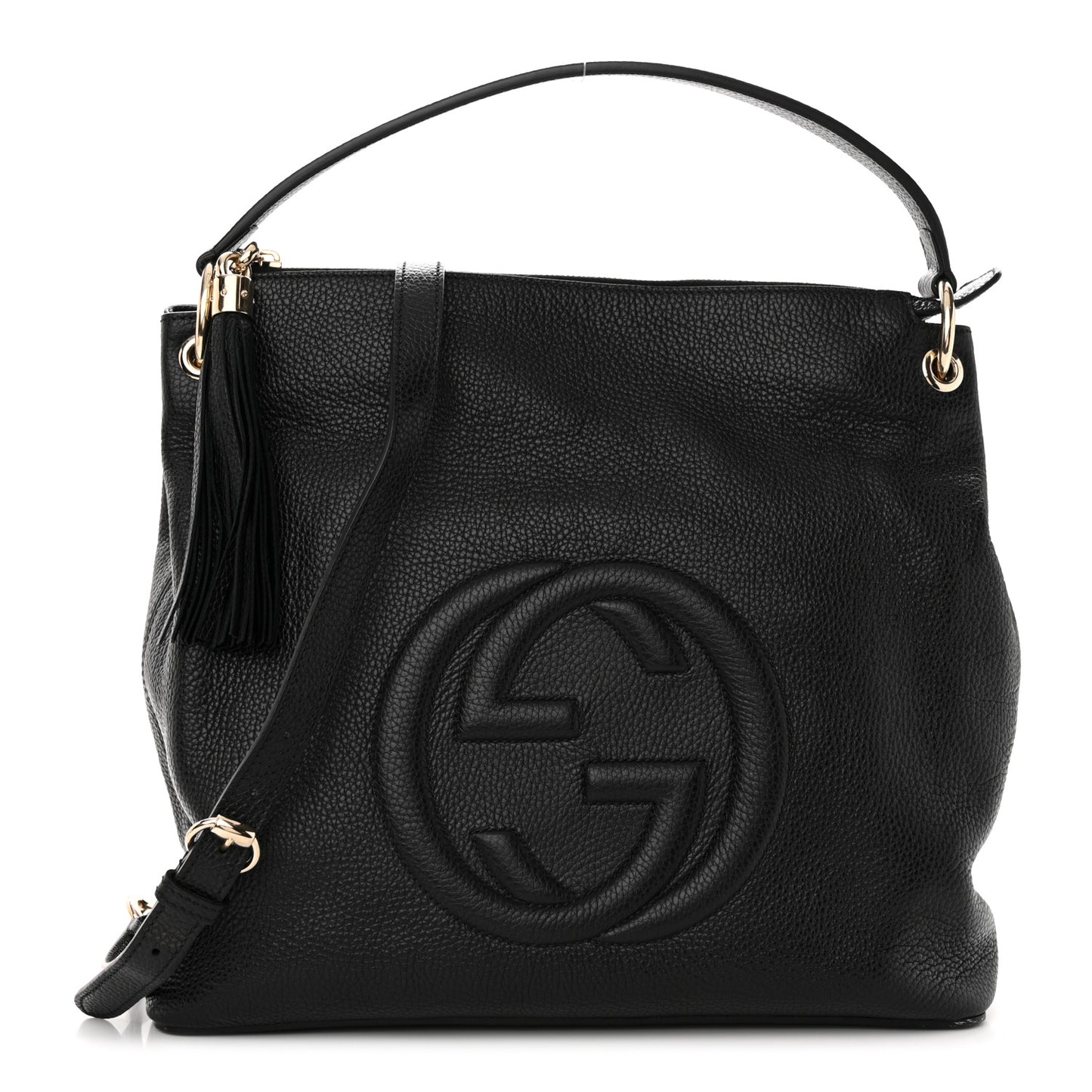 Pebbled Calfskin Large Soho Hobo Black