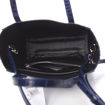 Balenciaga Shiny Calfskin Logo Crocodile Embossed XXS Everyday Tote Indigo 6 of 10