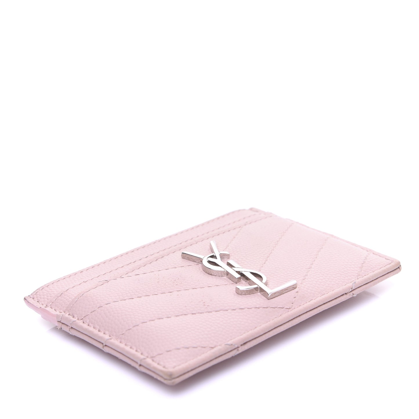 Grain De Poudre Matelasse Chevron Monogram Credit Card Case Pale Pink