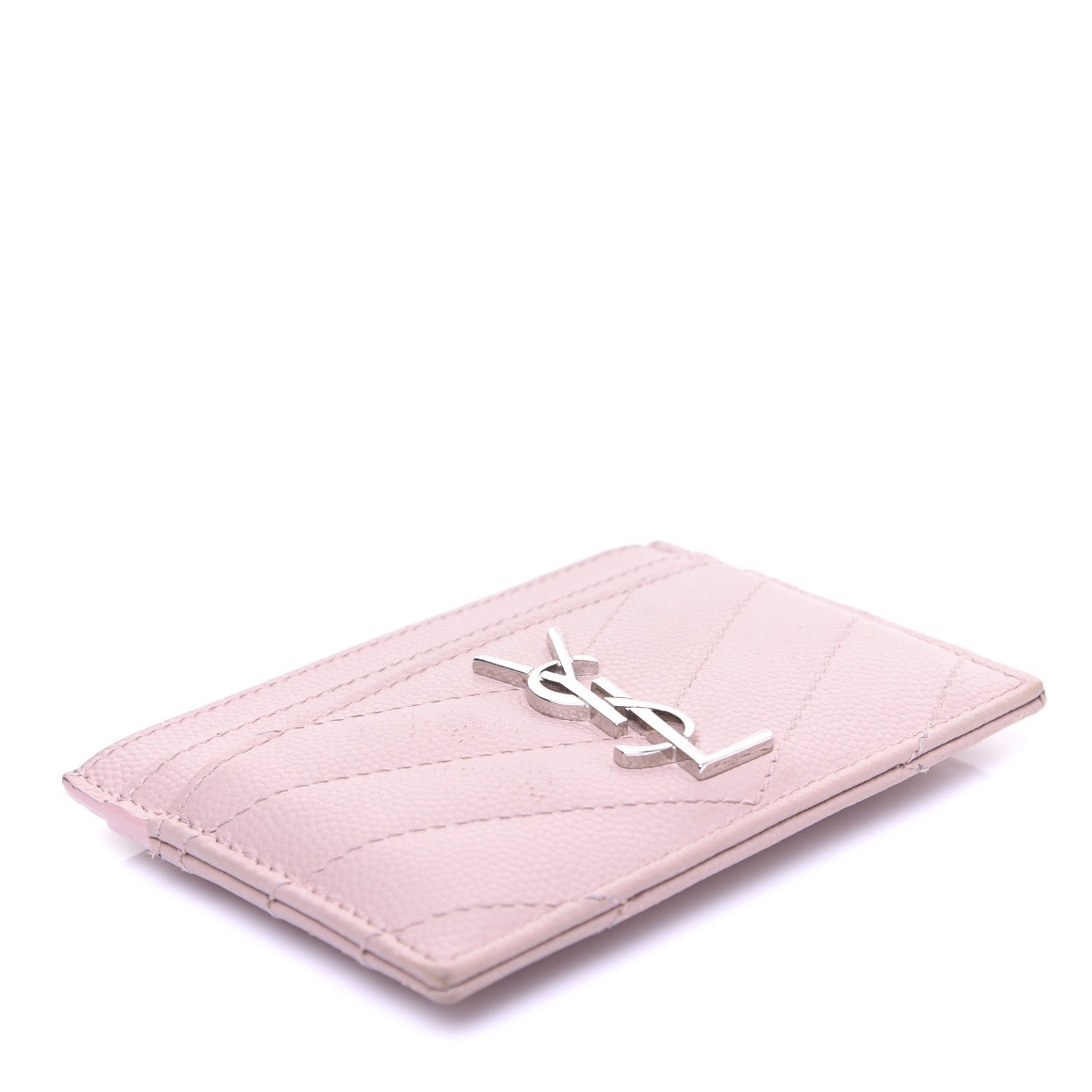 Saint Laurent Grain De Poudre Matelasse Chevron Monogram Credit Card Case Pale Pink 8 of 22