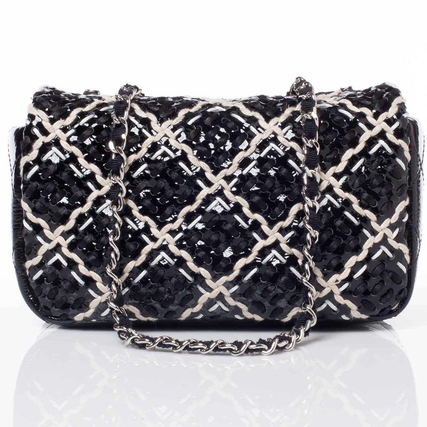 Perforated Patent Hand Embroidered Mini Flap Black