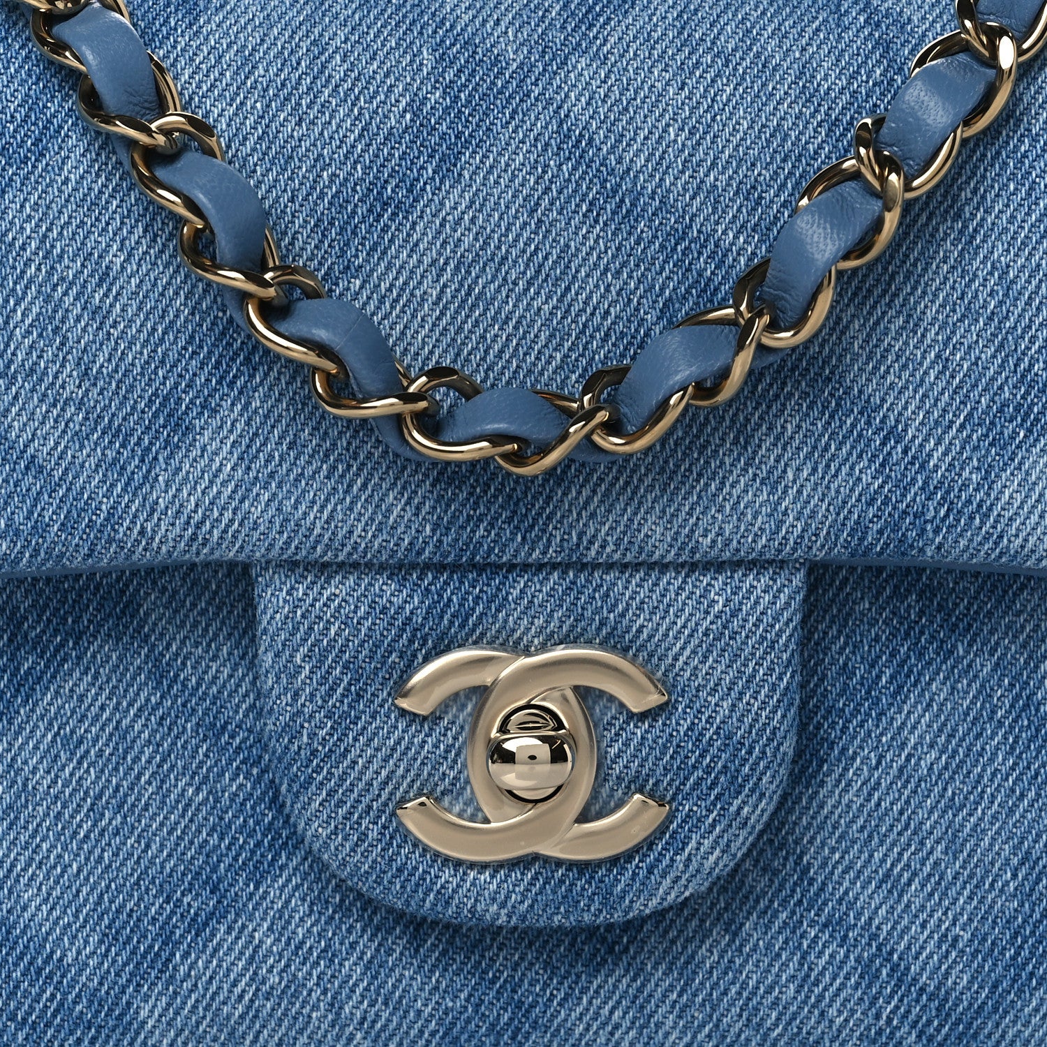 Chanel Printed Denim Quilted Mini Rectangular Flap Light Blue 15 of 21
