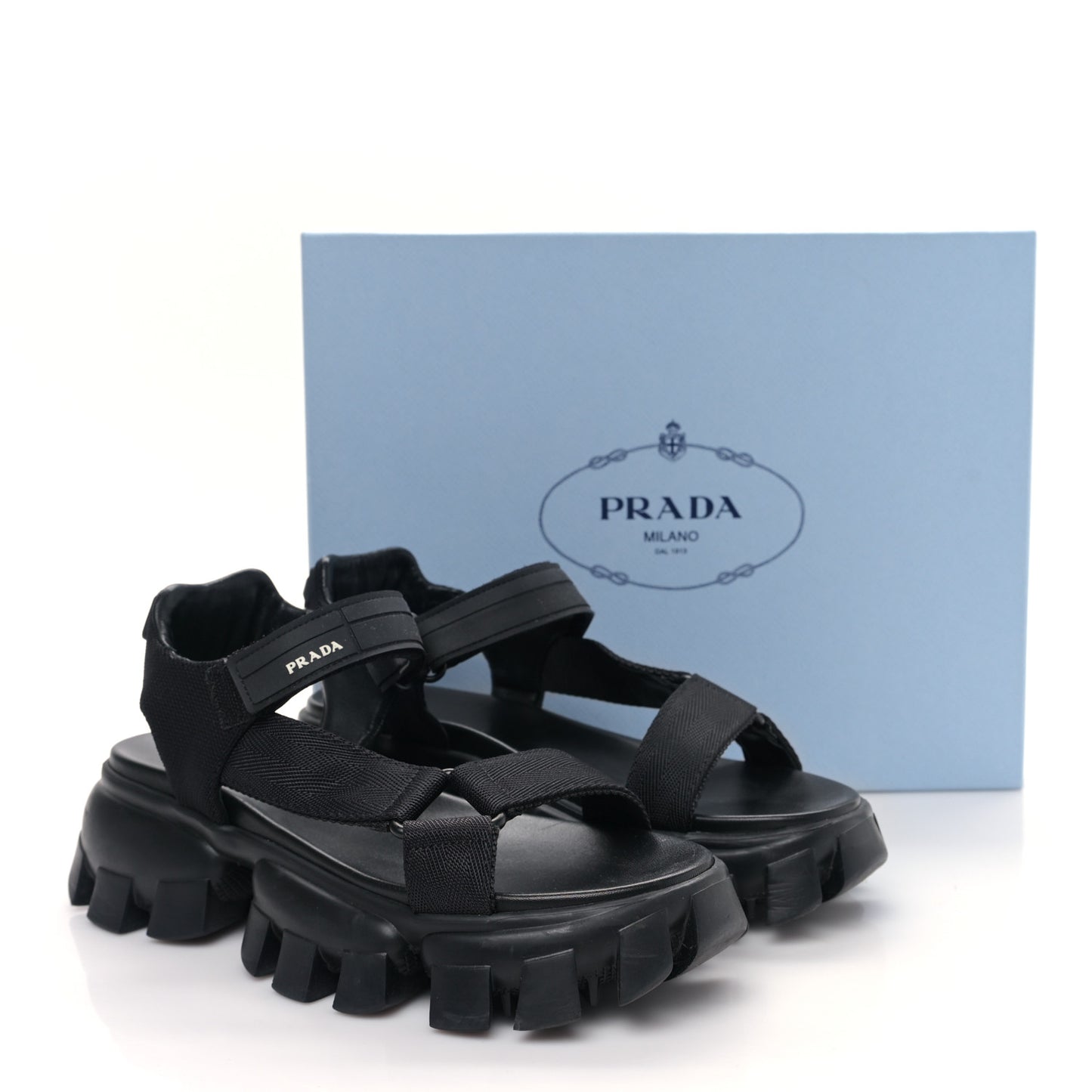 Nappa Logo Embossed Thunder Sole 50mm Sport Sandals 38.5 Militare
