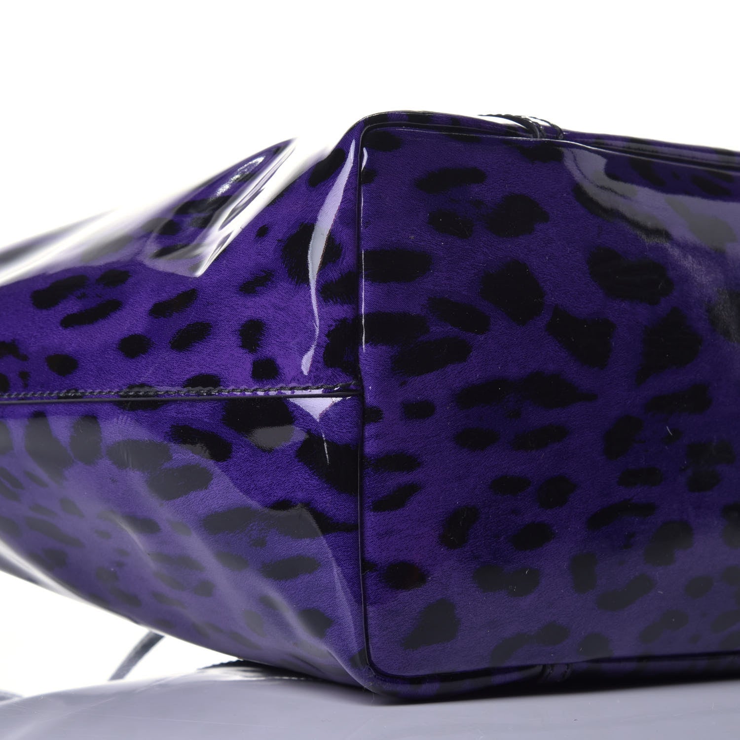 Dolce & Gabbana Patent Leopard Print Shopping Tote Purple Black 7 of 8