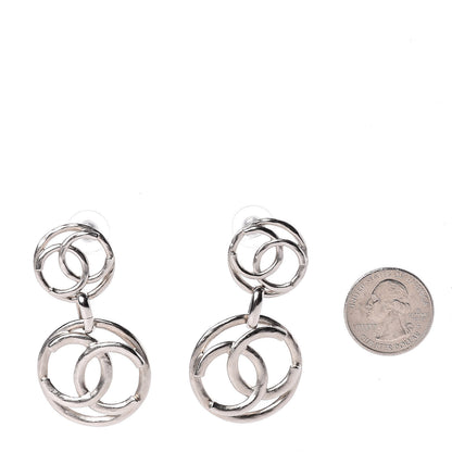 Chanel CC Hoop Drop Earrings Silver 2 of 5