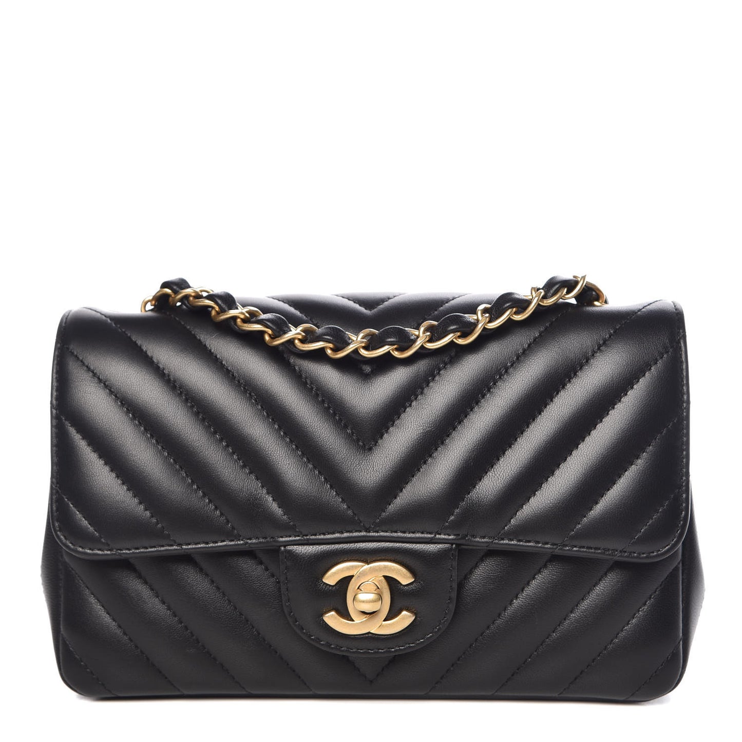 Lambskin Chevron Quilted Mini Rectangular Flap Black