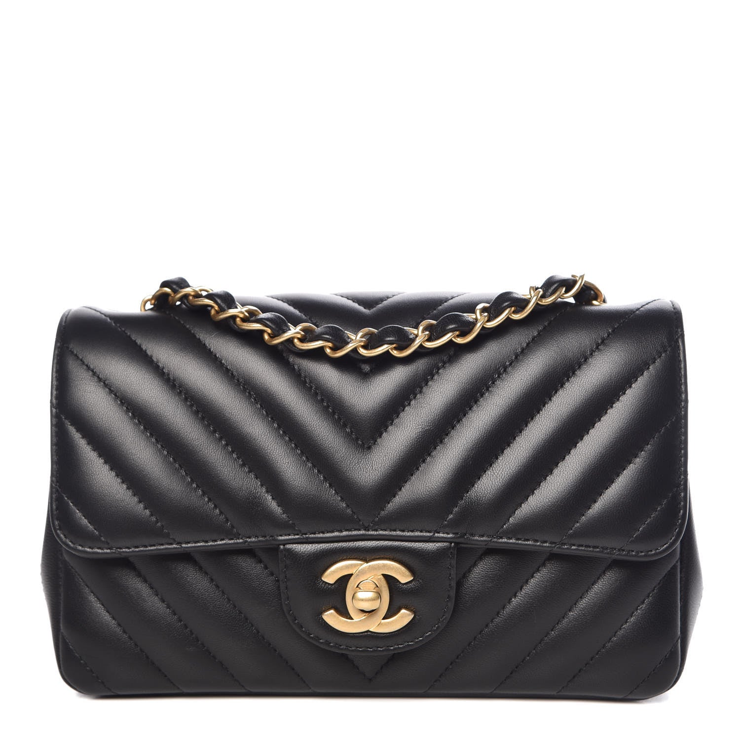 Chanel Lambskin Chevron Quilted Mini Rectangular Flap Black 1 of 11
