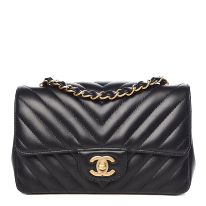 Chanel Lambskin Chevron Quilted Mini Rectangular Flap Black 1 of 11
