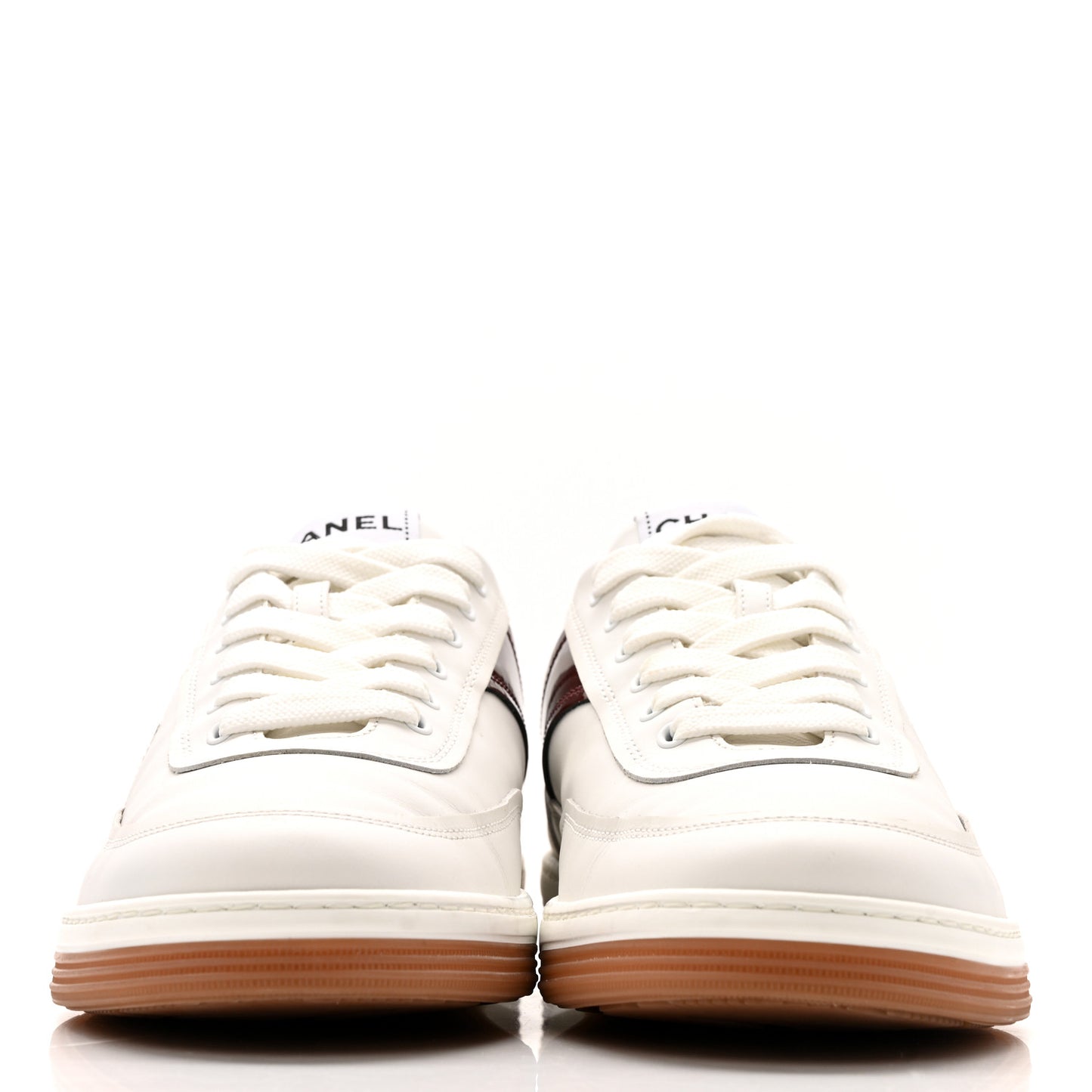 Calfskin Patent Womens CC Sneakers 37 White Burgundy Beige