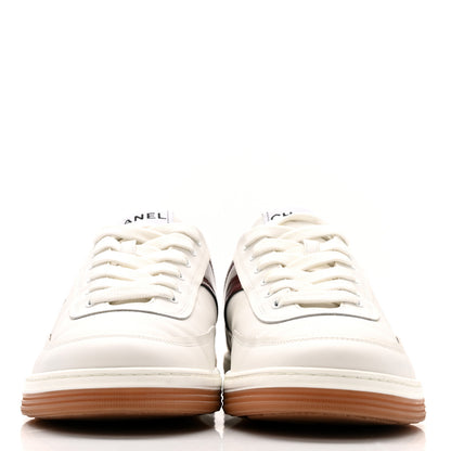 Chanel Calfskin Patent Womens CC Sneakers 37 White Burgundy Beige 3 of 10