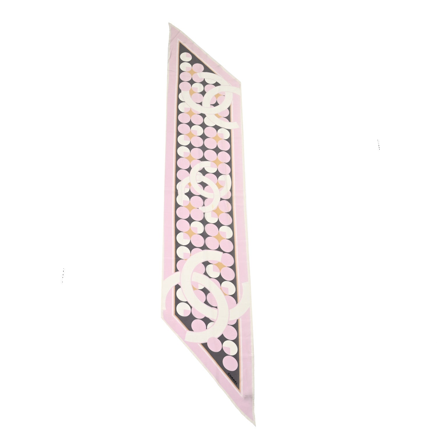 Chanel Silk CC Scarf Pink Grey White 2 of 5